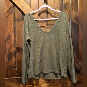 Express Olive Long Sleeve Waffle Knit Top